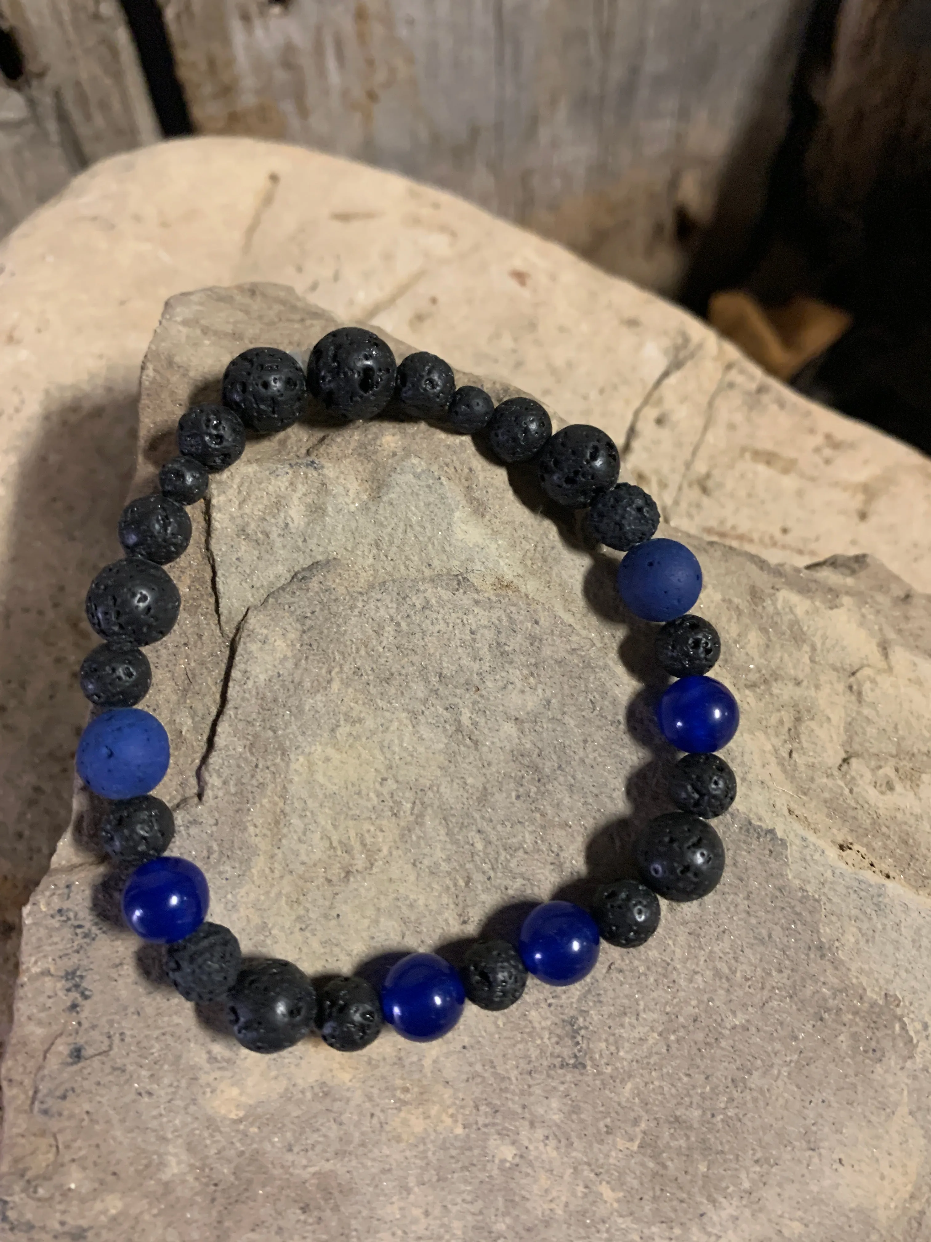 Blue Jade & LavaStone Bracelet