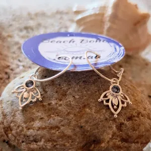BLUE LOTUS - 925 SILVER HOOP TOPAZ LOTUS EARRINGS