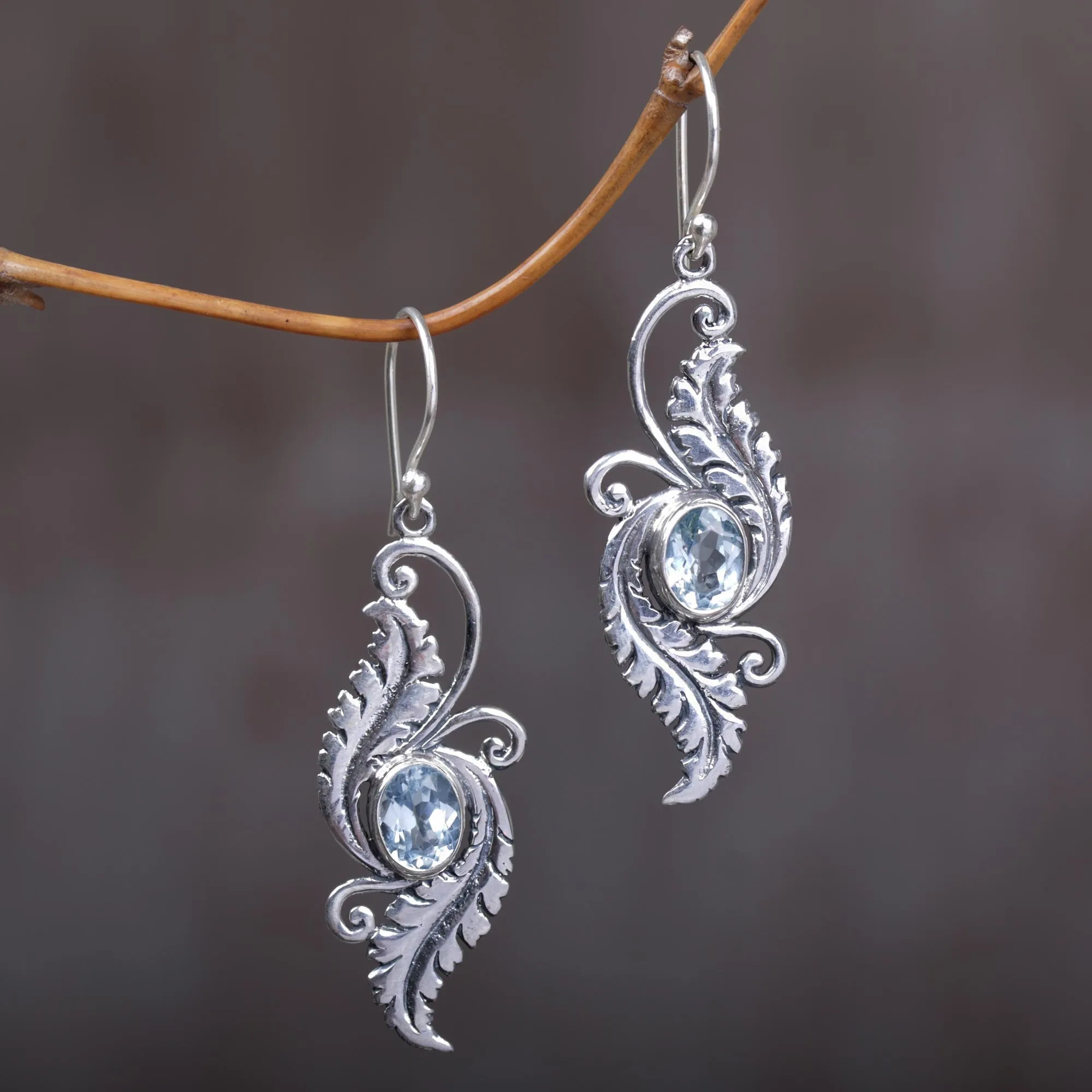 Blue Topaz Sterling Silver Dangle Earrings from Indonesia - Morning Garden | NOVICA