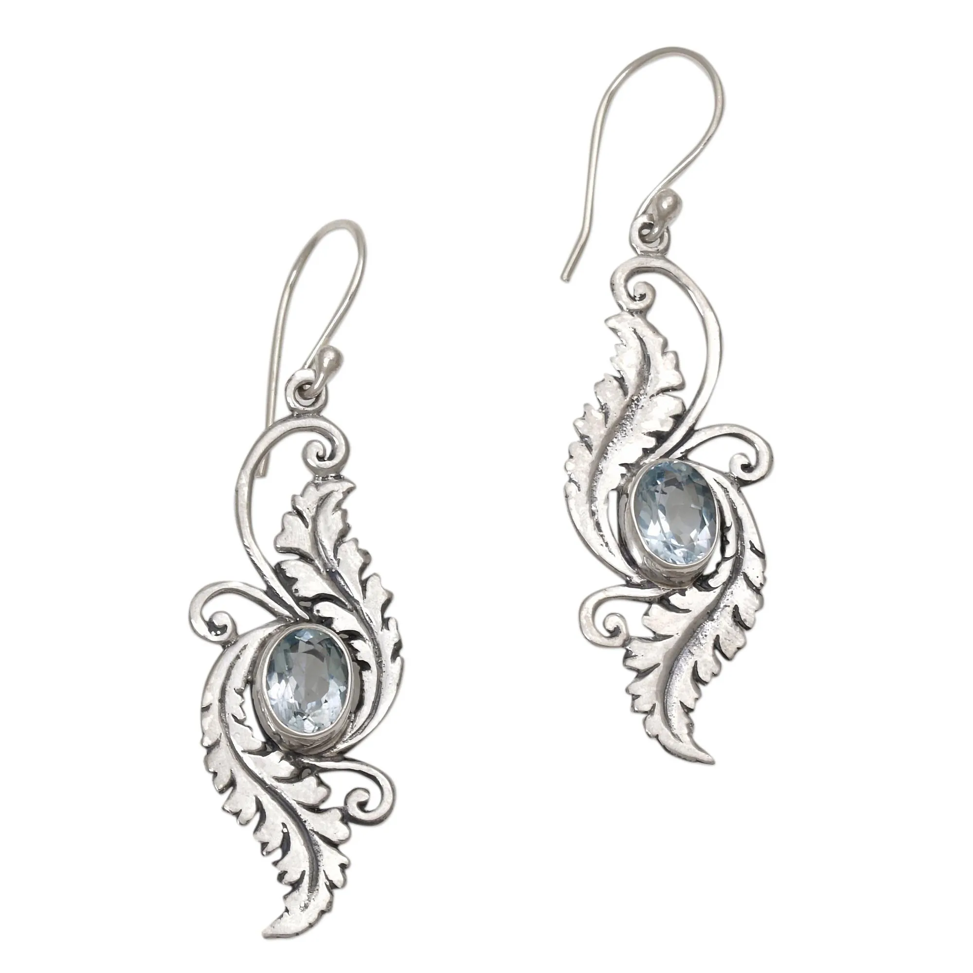 Blue Topaz Sterling Silver Dangle Earrings from Indonesia - Morning Garden | NOVICA