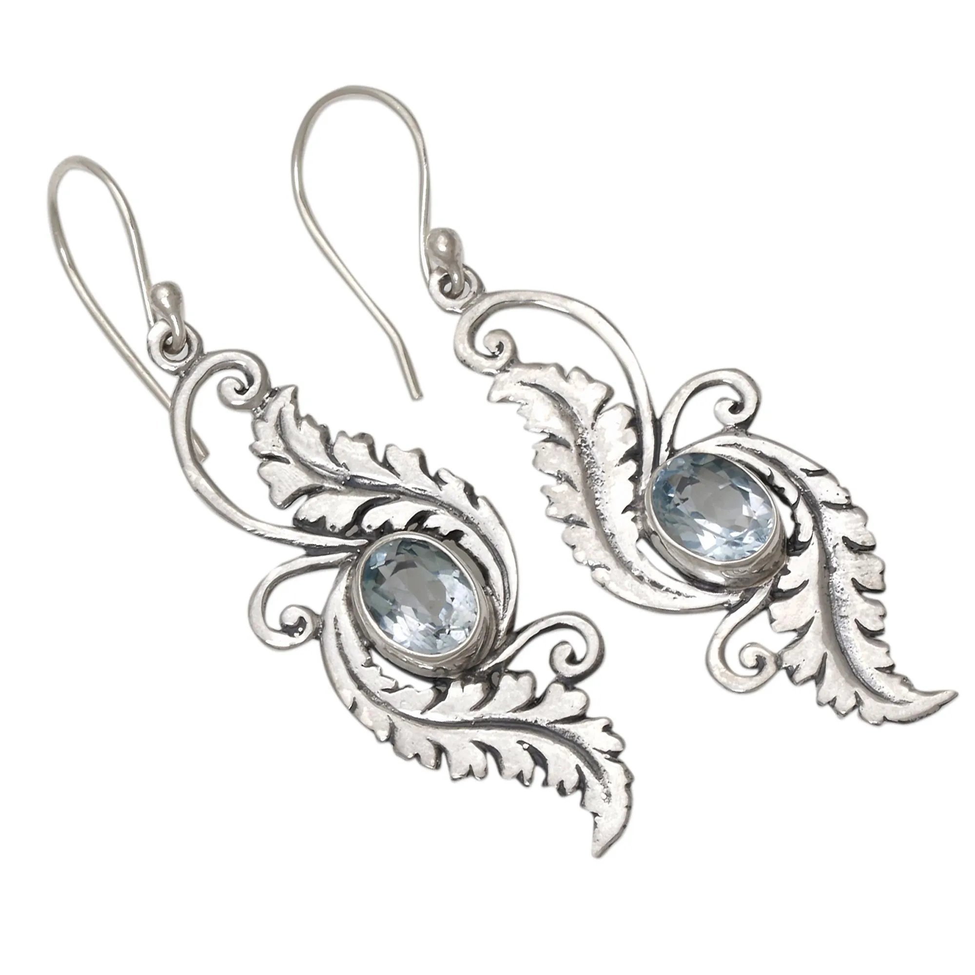 Blue Topaz Sterling Silver Dangle Earrings from Indonesia - Morning Garden | NOVICA