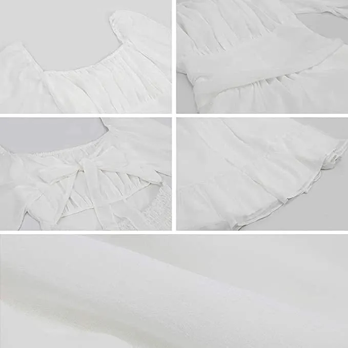 Blythe Gathered Puff Sleeve Dress - White