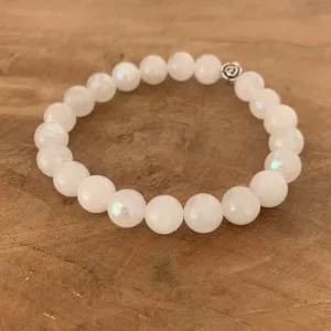 Bracelet pierre de lune authentique, Moonstone, avec une rose, pierre de naissance de juin