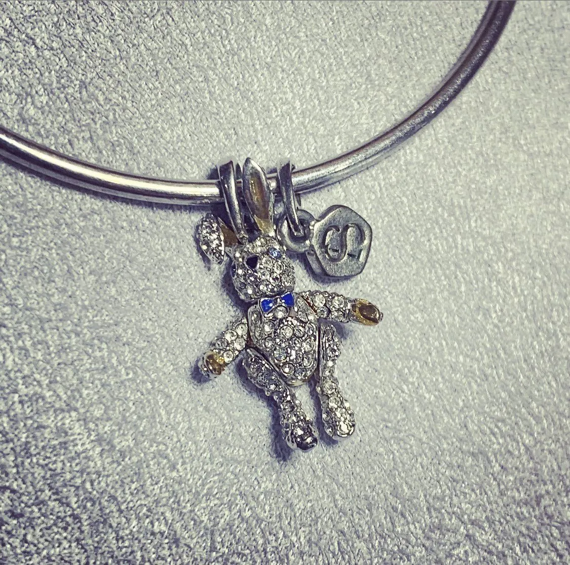 Bunny Rabbit Charm Bangle Bracelet Crystal by Bill Skinner