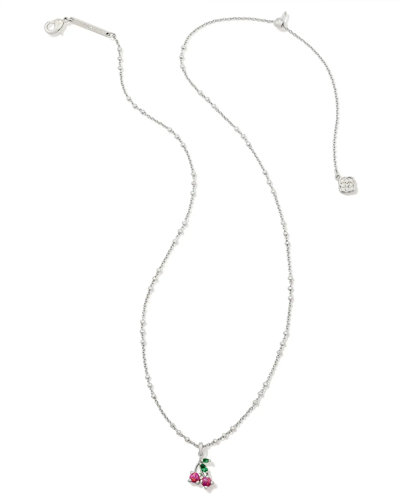 Cherry Short Pendant Necklace Silver Berry Opal