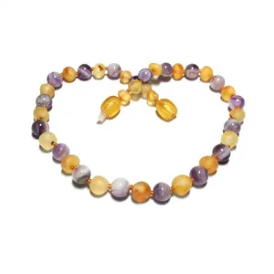 Child Purple Rain Raw Honey Amethyst Gemstone Baltic Amber Necklace