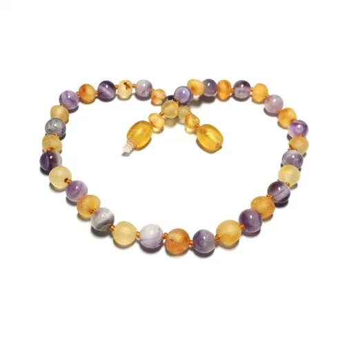 Child Purple Rain Raw Honey Amethyst Gemstone Baltic Amber Necklace