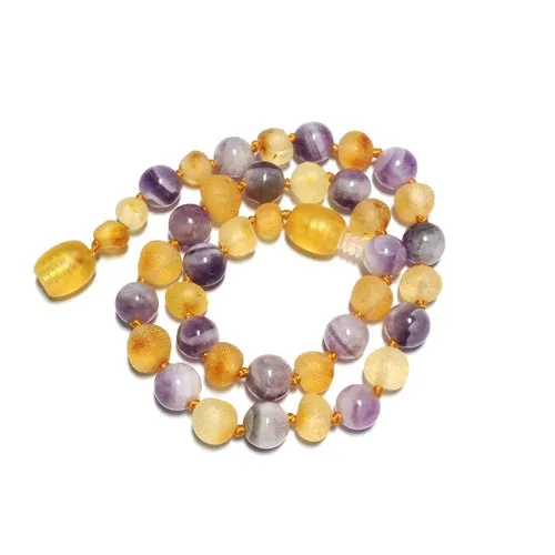 Child Purple Rain Raw Honey Amethyst Gemstone Baltic Amber Necklace