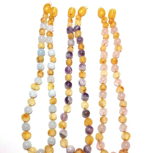 Child Purple Rain Raw Honey Amethyst Gemstone Baltic Amber Necklace