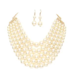 Chunky Multi Strand Pearl Bib Necklace