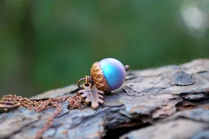 Copper Tide Pool Magic Acorn Necklace | Iridescent Blue Acorn | Something Blue Wedding Necklace