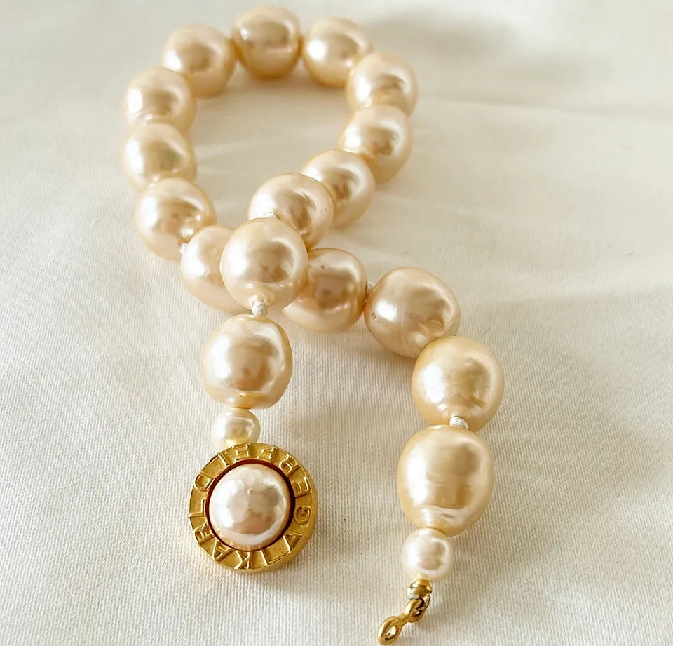 Couture vintage house of Karl Lagerfeld statement signature large chunky glass poured pearl choker necklace.