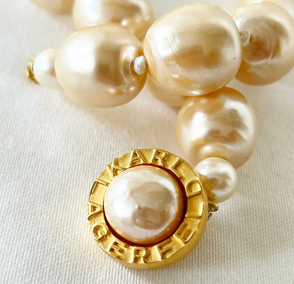 Couture vintage house of Karl Lagerfeld statement signature large chunky glass poured pearl choker necklace.