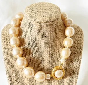Couture vintage house of Karl Lagerfeld statement signature large chunky glass poured pearl choker necklace.