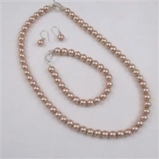 Creamy Beige  Pearl Necklace, Earrings and Bracelet Jewelry Set