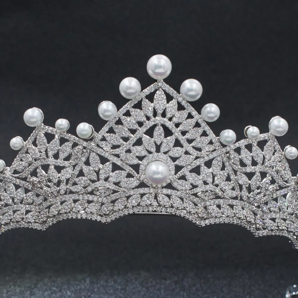 Cubic zircon wedding Pearl Tiara, Bridal Royal Tiaras diadem for Women CH10127