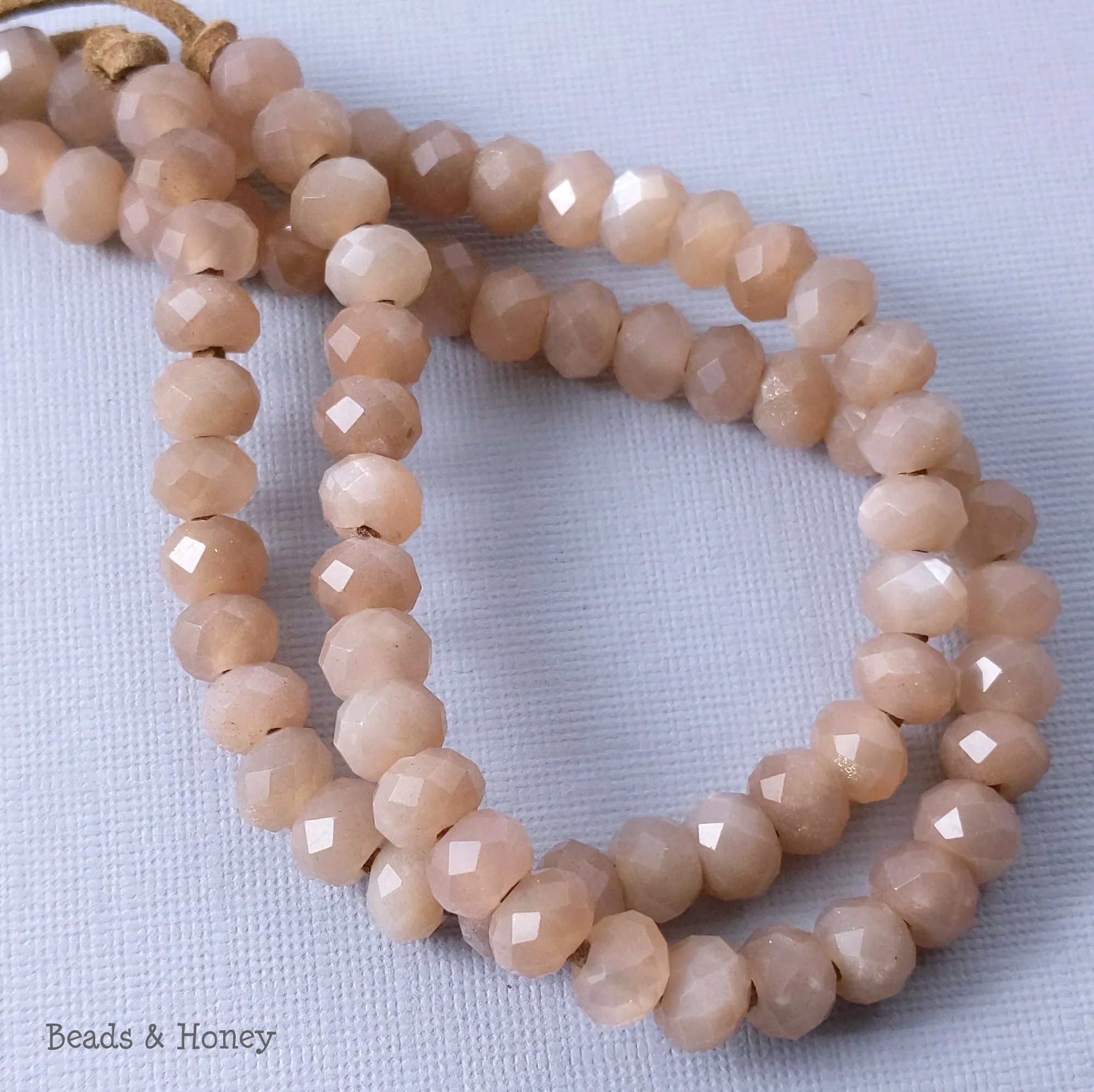 Dakota Stones Peach Moonstone Large Hole Bead Diamond Cut Faceted Rondelle 8mm (8-Inch Strand)