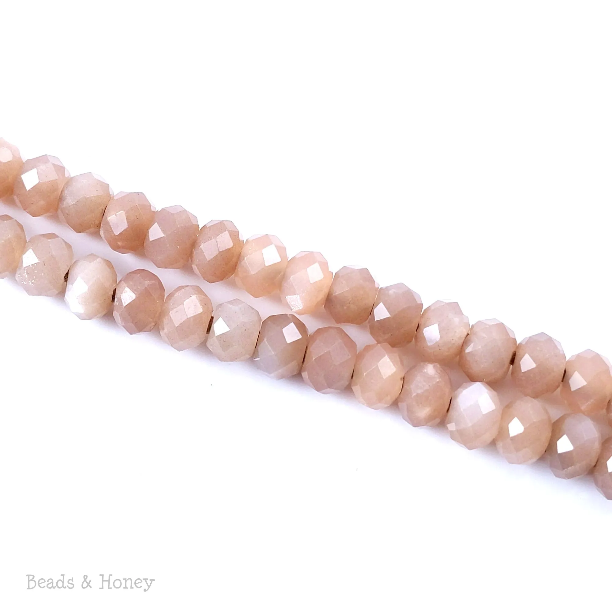 Dakota Stones Peach Moonstone Large Hole Bead Diamond Cut Faceted Rondelle 8mm (8-Inch Strand)