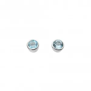 Dew Sterling Silver Small Round Blue Topaz Stud Earrings 3006BT