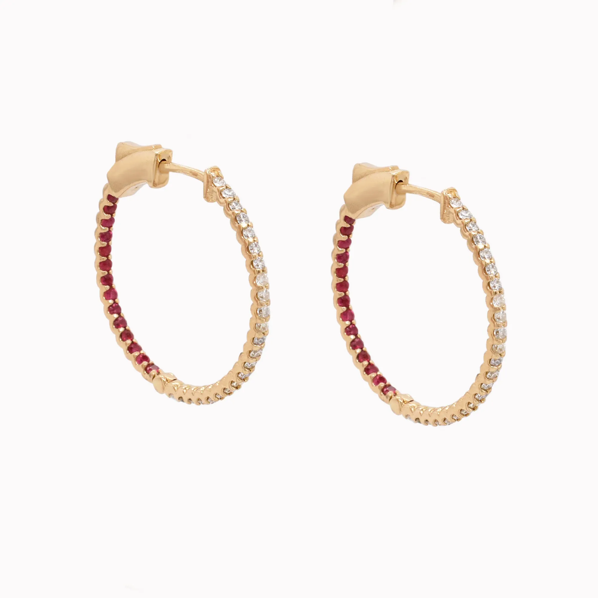Diamond & Ruby Eternity Hoop Earrings