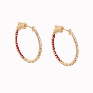 Diamond & Ruby Eternity Hoop Earrings