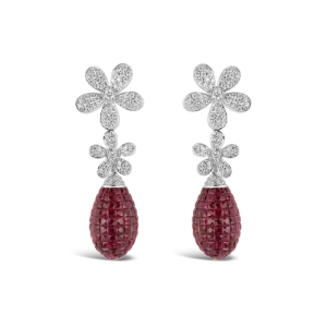 Diamond & Ruby Flower Earrings