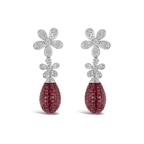 Diamond & Ruby Flower Earrings