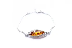 Elegant Contemporary Amber Chain Bracelet in Sterling Silver & Baltic Amber - Adjustable Length
