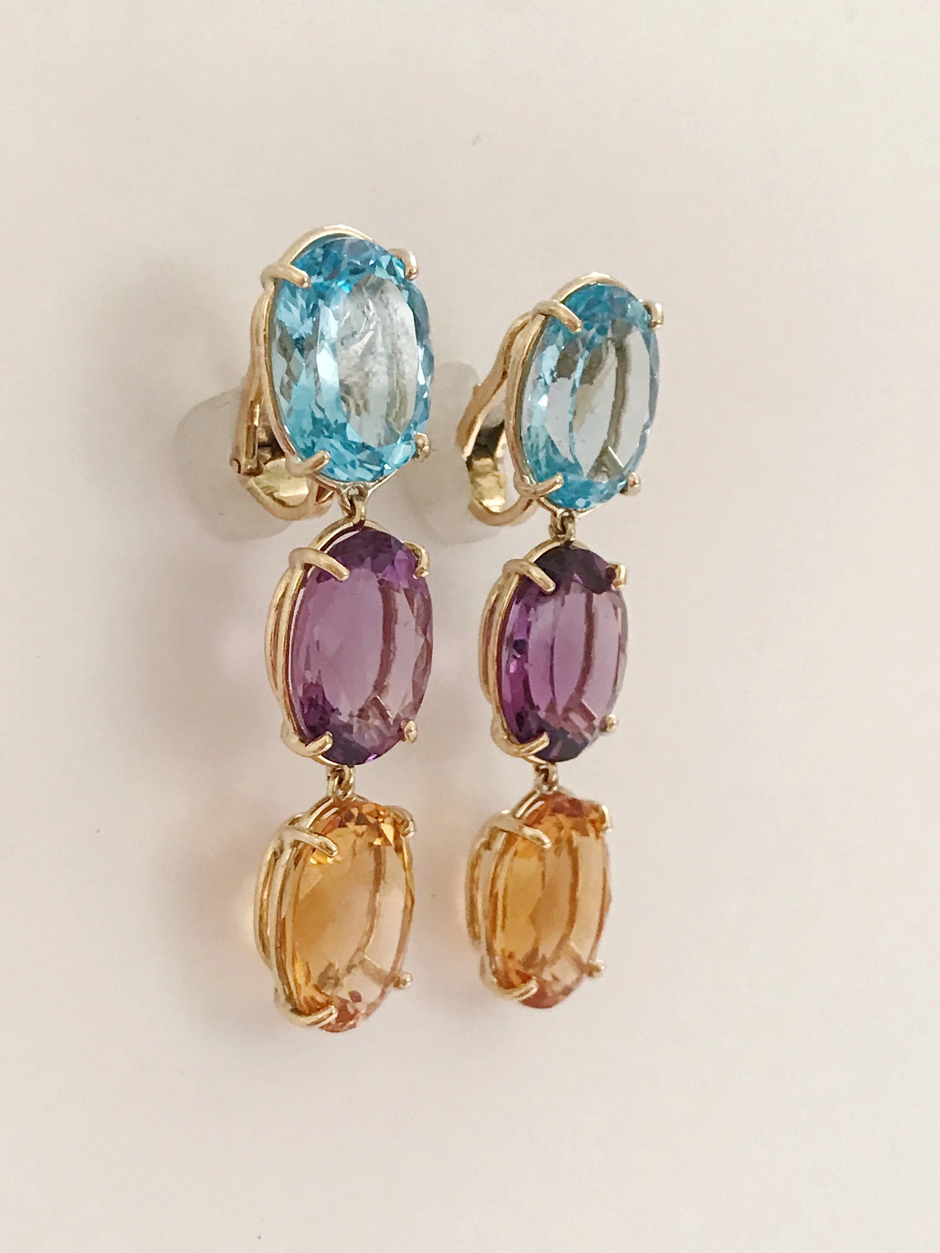 Elegant Three-Stone Drop Earring with Pink Topaz and Baroque Pearl