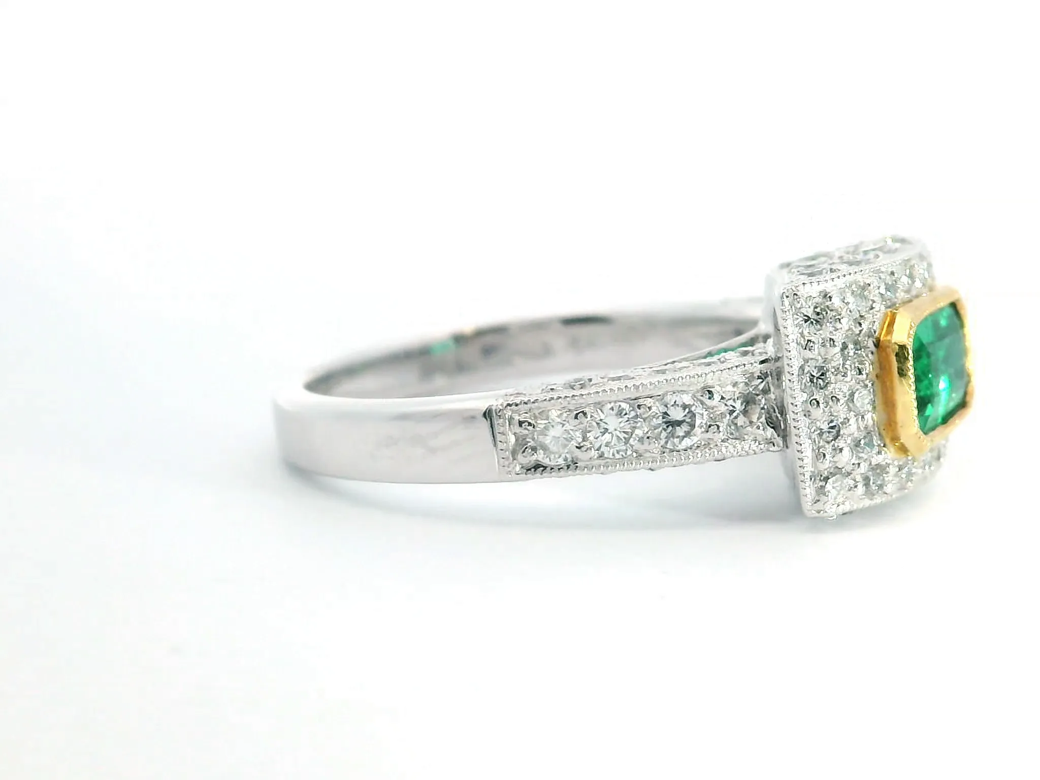 Emerald & Diamond Halo Engagement Ring