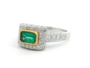 Emerald & Diamond Halo Engagement Ring