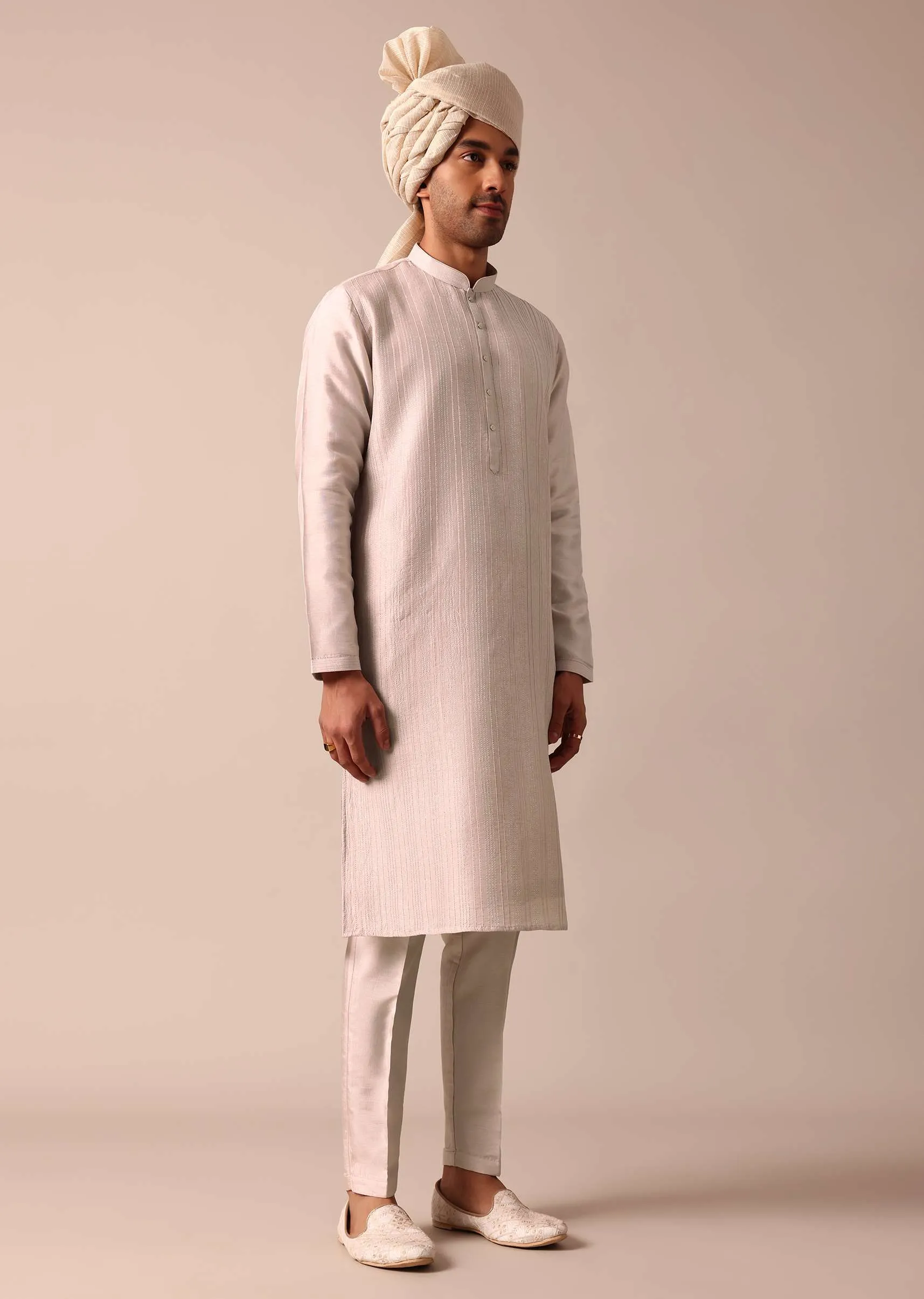Exquisite Beige Silk Sherwani With Intricate Embroidery
