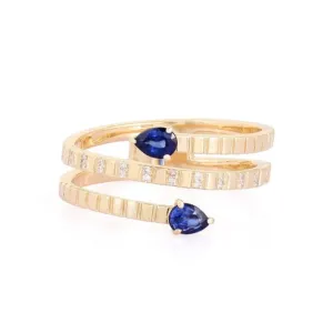 Exquisite Diamond Blue Sapphire Wrap Ring