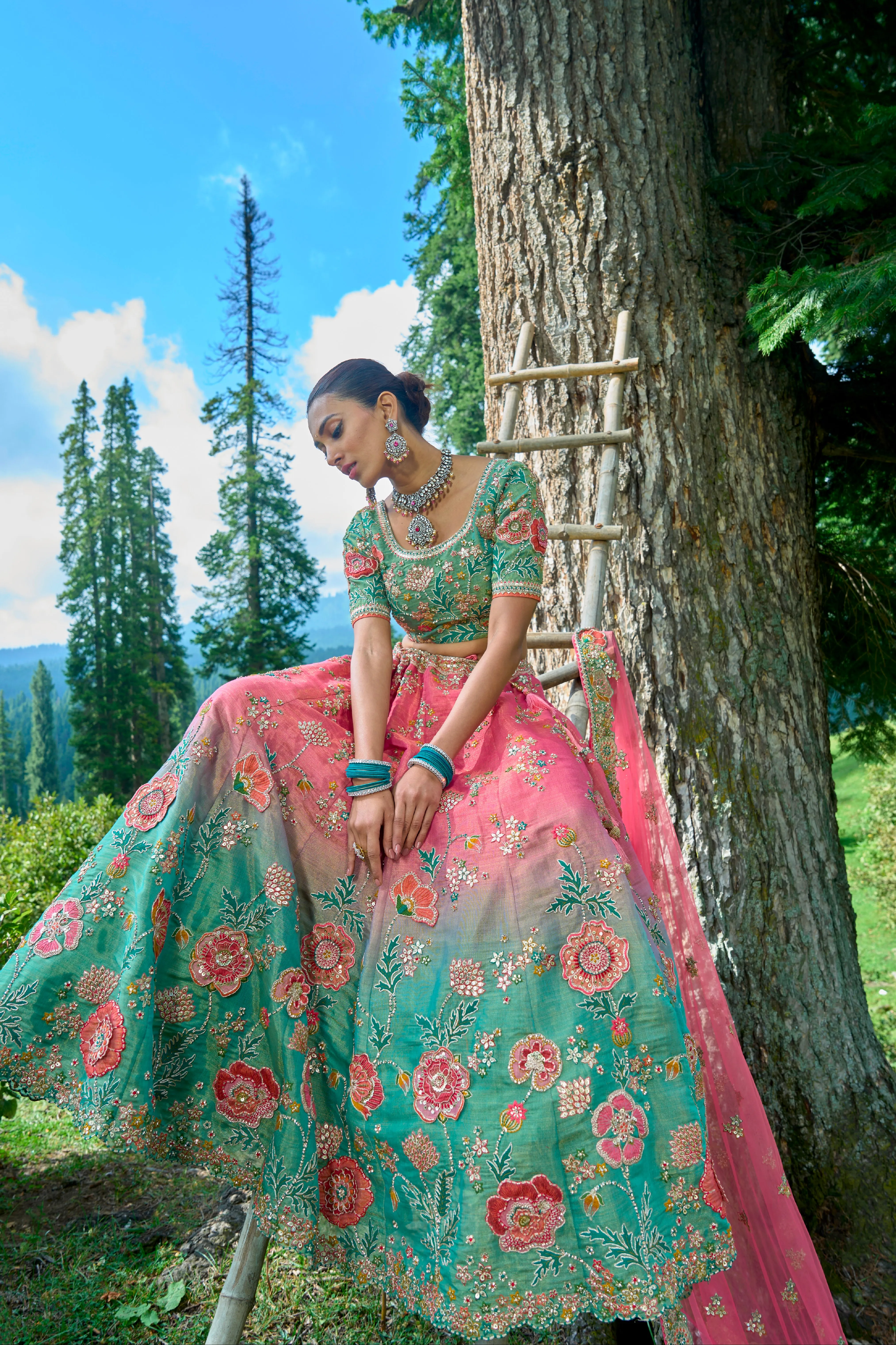 Exquisite Pista Gajri Lehenga Choli for Weddings & Festivals