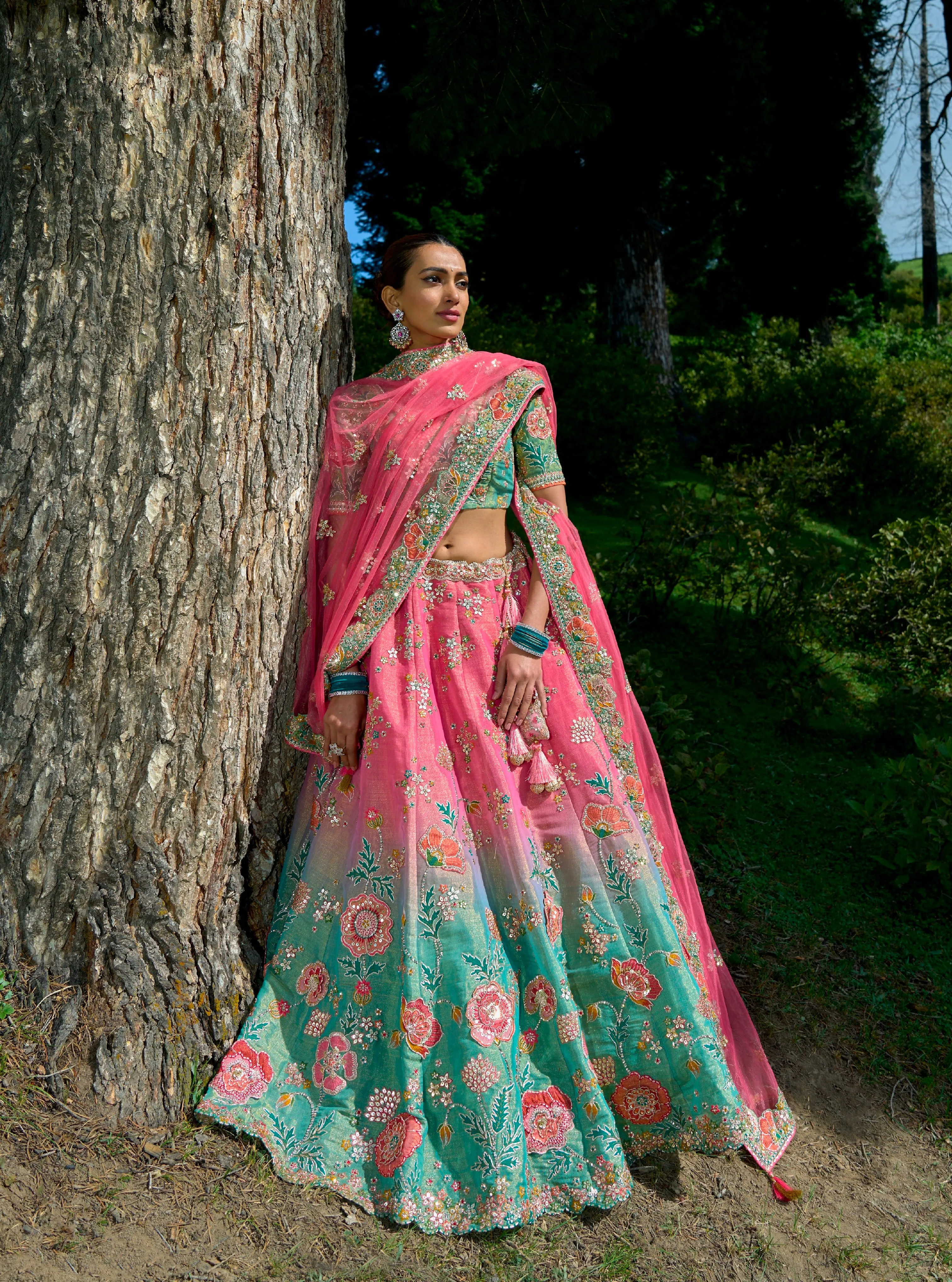 Exquisite Pista Gajri Lehenga Choli for Weddings & Festivals