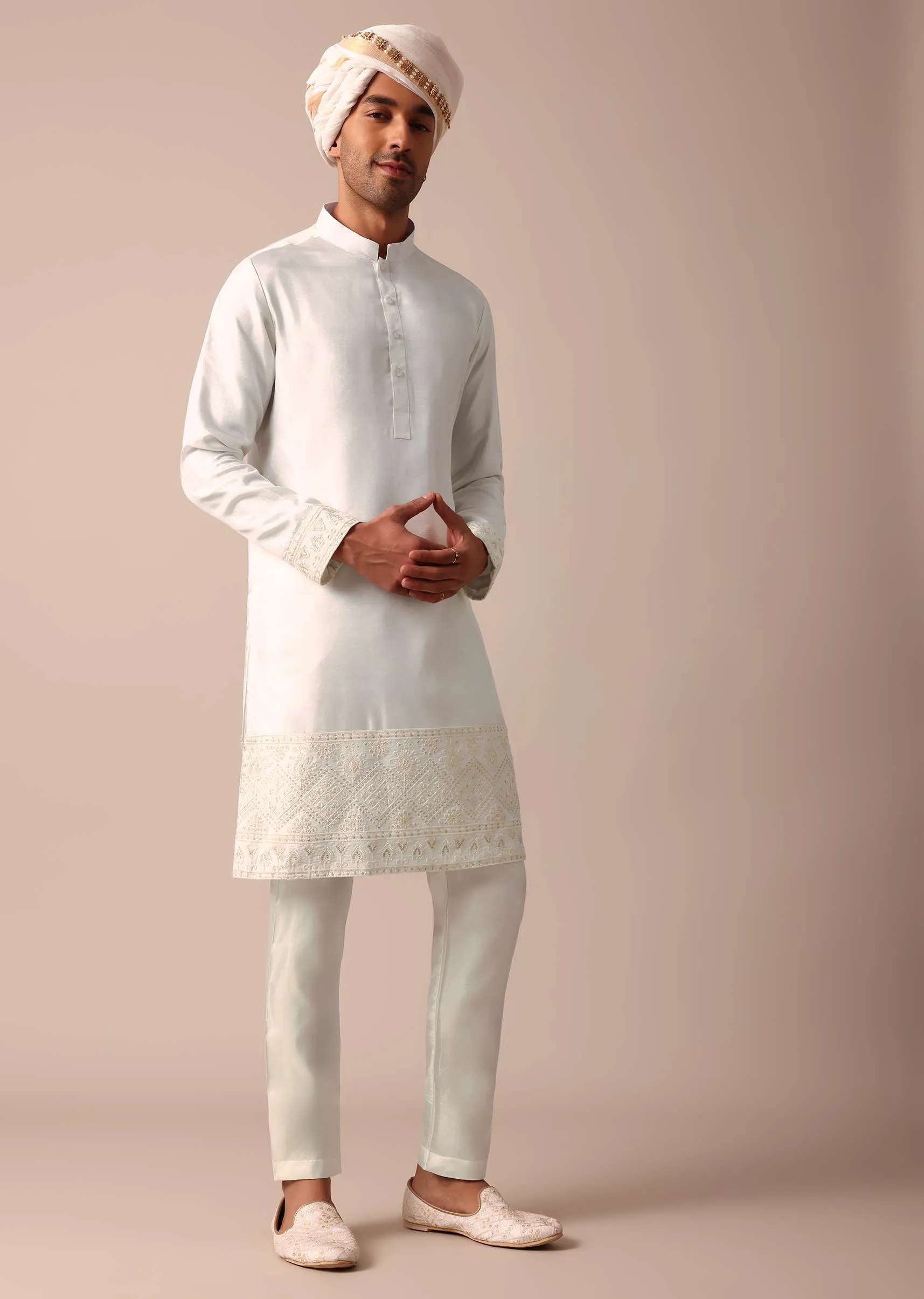Exquisite White Silk Sherwani With Intricate Embroidery