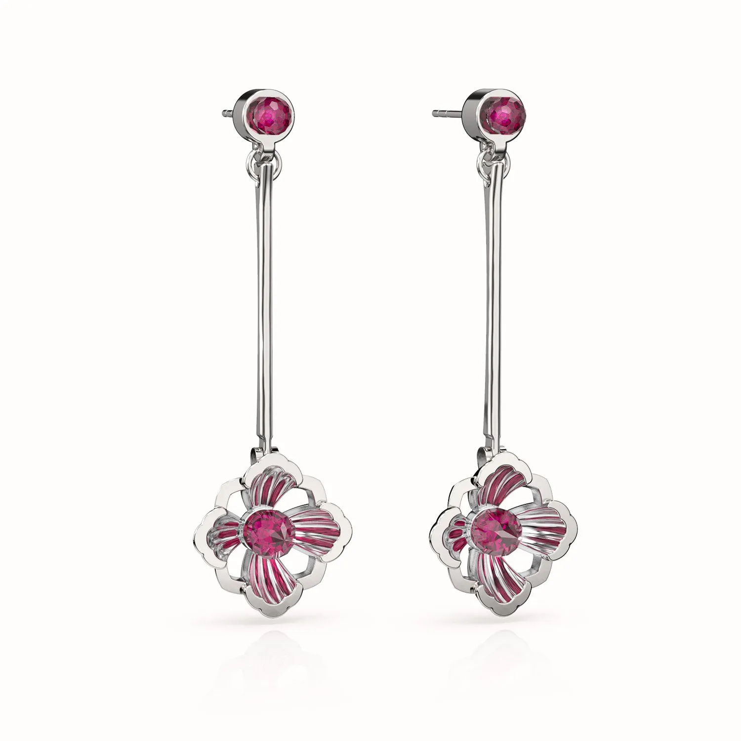 Forbidden Spring Drop Earrings - Sterling Silver - Ruby