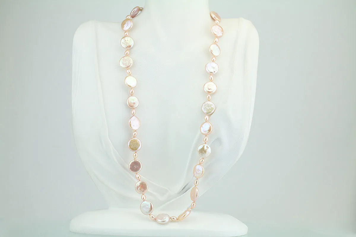 Freshwater Coin Pearl Necklace 21"