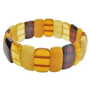 Genuine Multi Colored Baltic Amber Section Beaded Stretch Bracelet Natural New