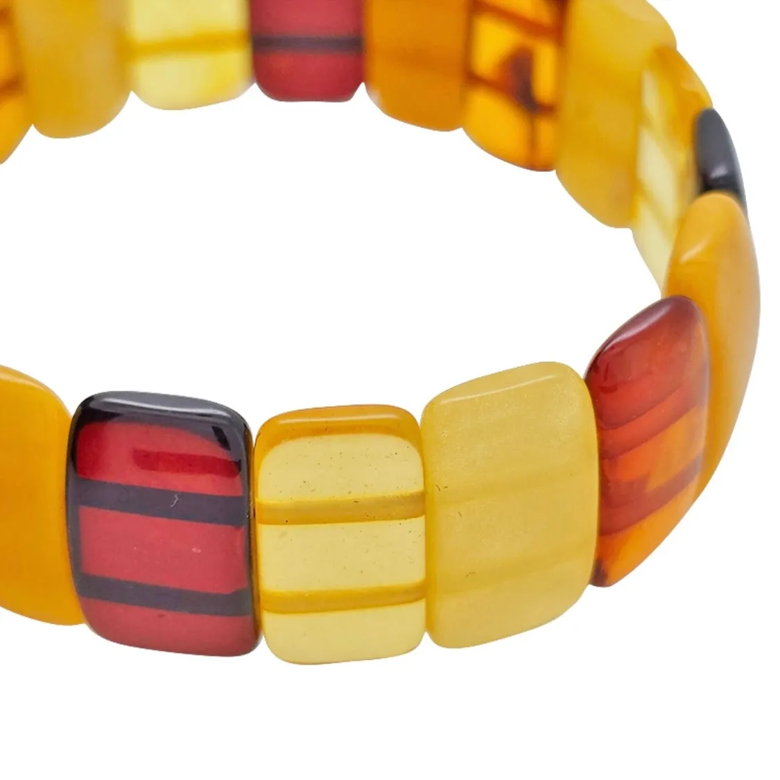 Genuine Multi Colored Baltic Amber Section Beaded Stretch Bracelet Natural New