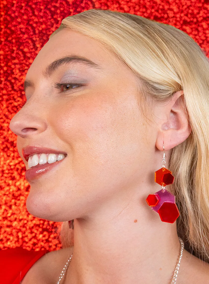 Geometric Glitter Earrings - Red