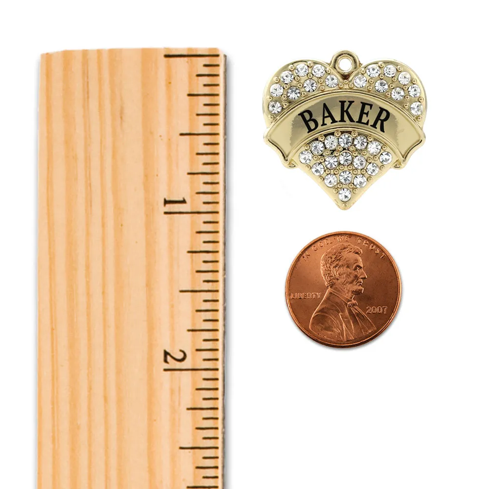 Gold Baker Pave Heart Charm Toggle Bracelet
