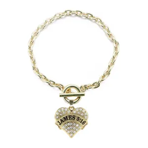 Gold James 5:16 Pave Heart Charm Toggle Bracelet