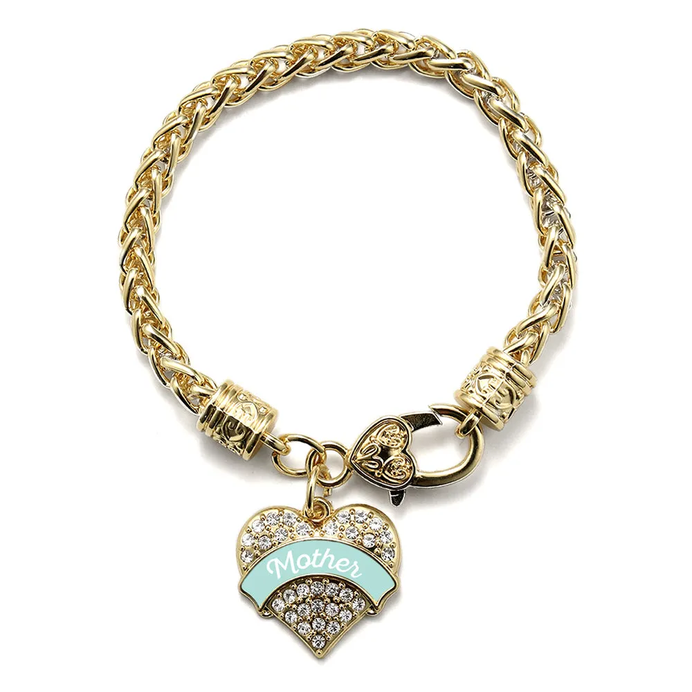Gold Mint Mother Pave Heart Charm Braided Bracelet