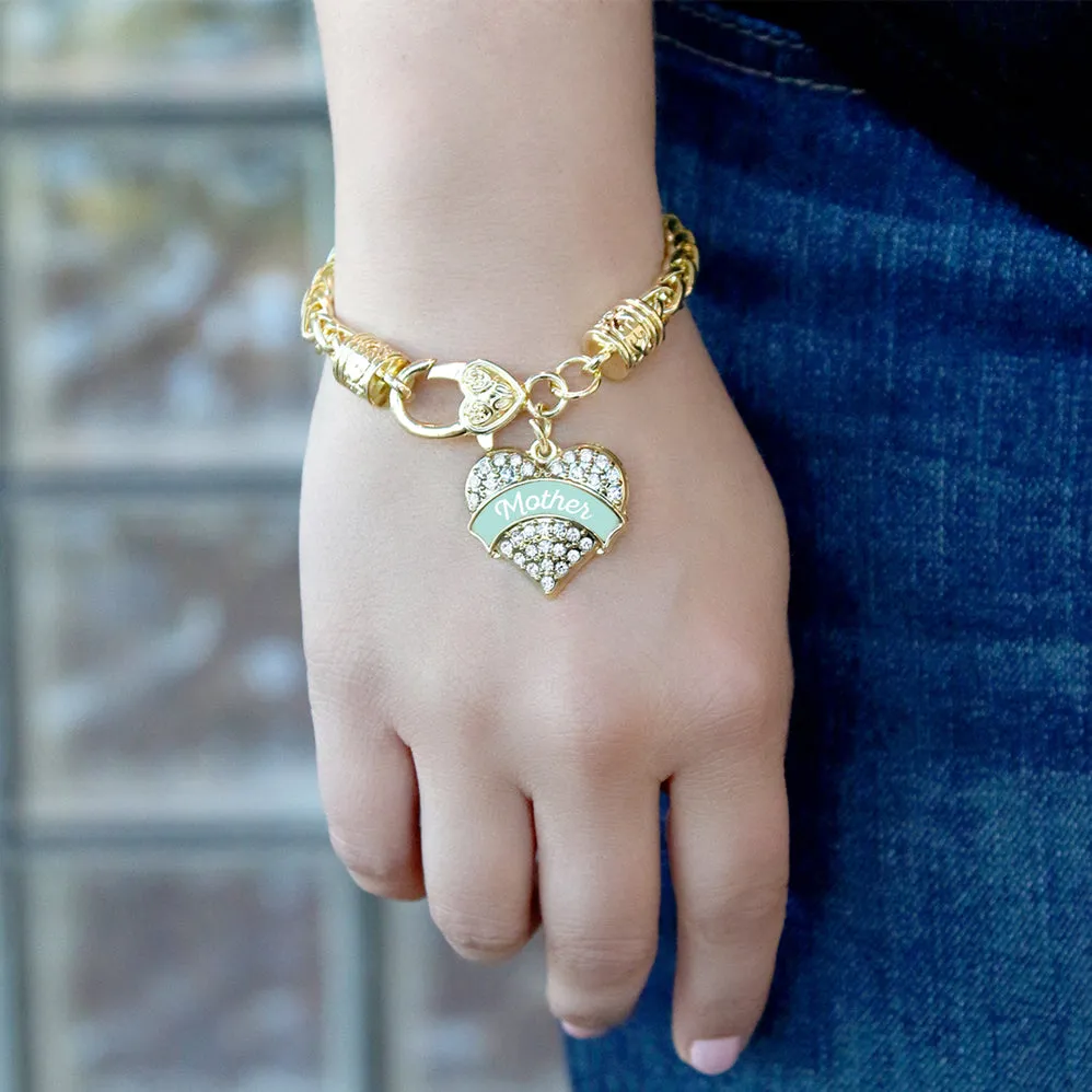 Gold Mint Mother Pave Heart Charm Braided Bracelet