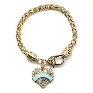Gold Mint Mother Pave Heart Charm Braided Bracelet
