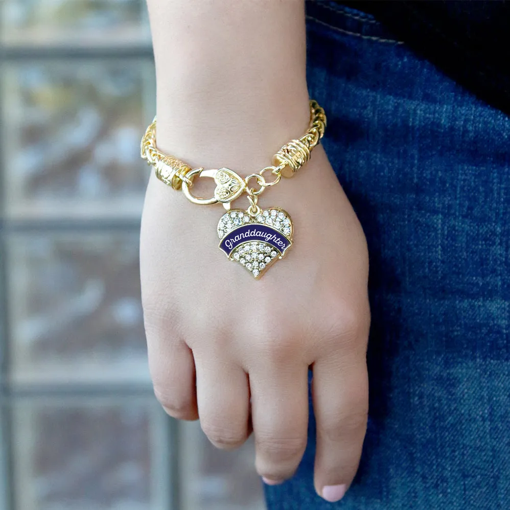 Gold Navy Blue Granddaughter Pave Heart Charm Braided Bracelet