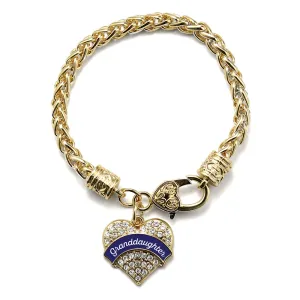 Gold Navy Blue Granddaughter Pave Heart Charm Braided Bracelet