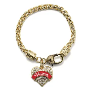 Gold Red Abuela Pave Heart Charm Braided Bracelet