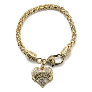 Gold Sweat It Out Pave Heart Charm Braided Bracelet